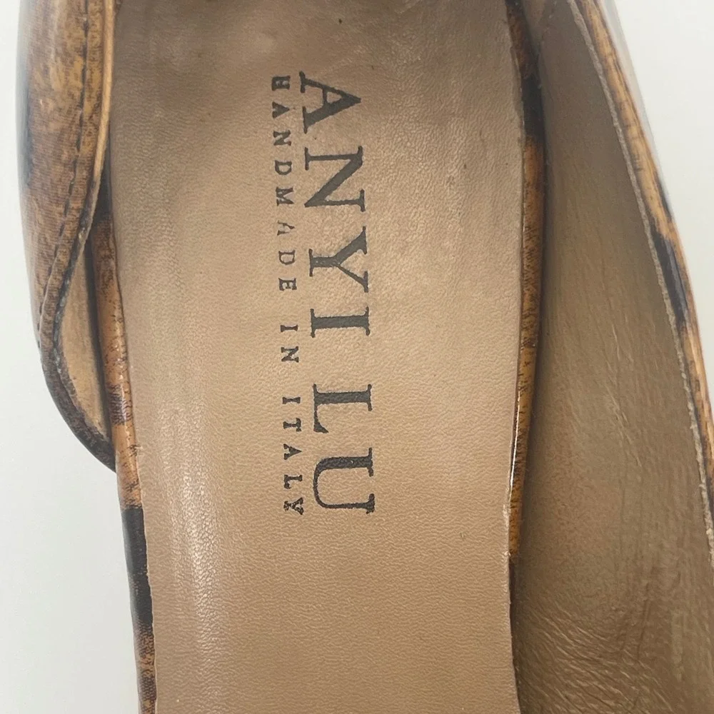 Anyi Lu Leopard Print Pumps Womens 39 Brown Good Leather‎ d'Orsay Pointed Toe